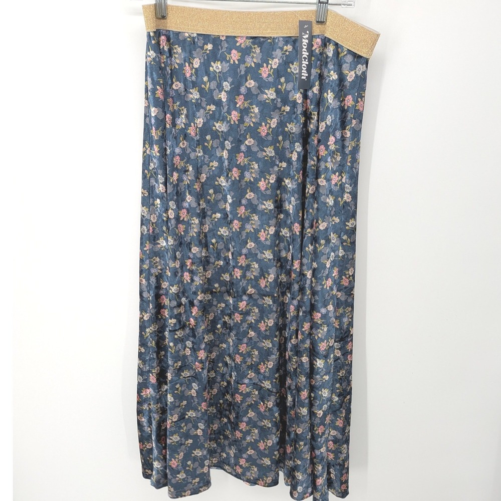 ModCloth Maxi Skirt Womens Large Blue Floral Velvet Flowy Cottagecore Whimsygoth